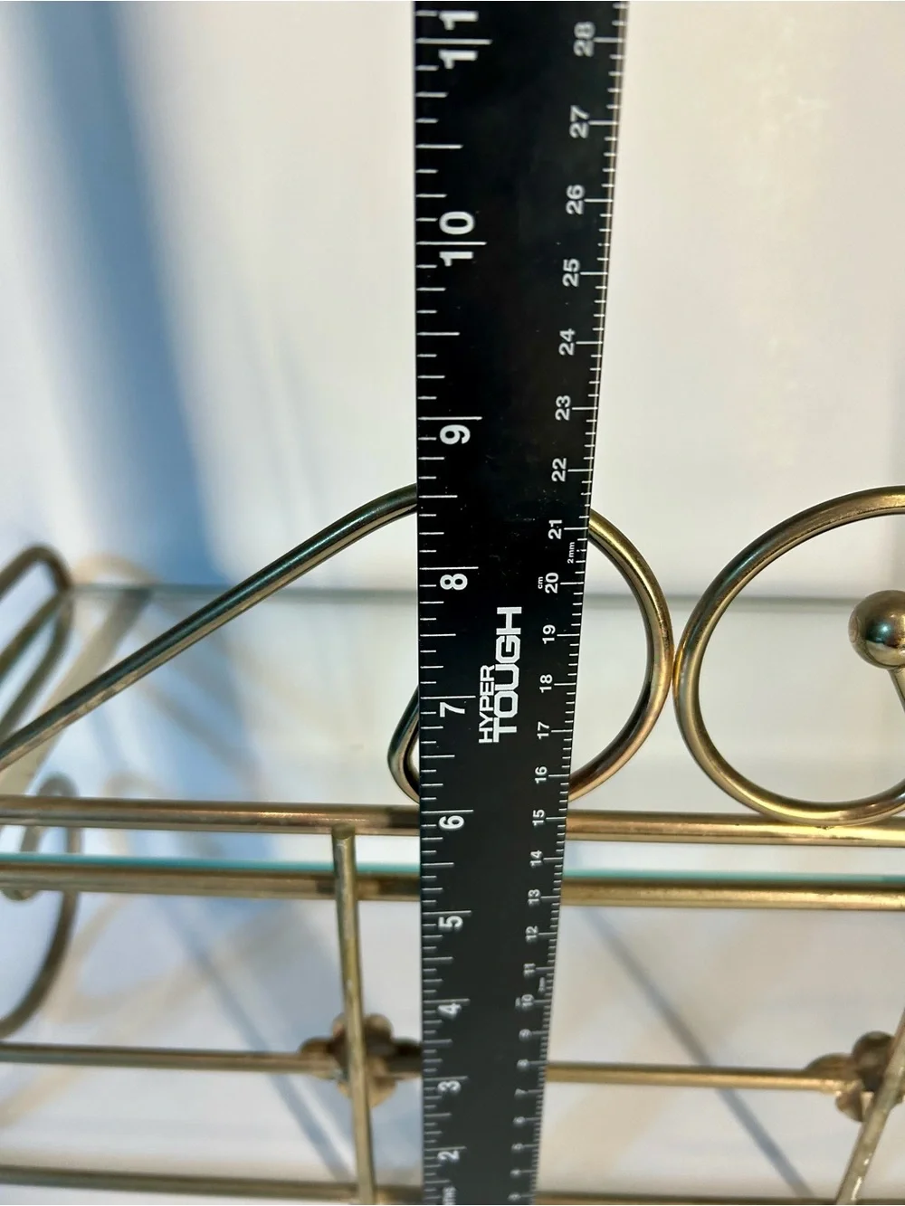 Vintage Brass Colored Glass Display Shelf  With Towel Holder